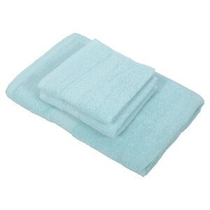 3 Pcs Plain Soft Absorbent Cotton Bath Towel Cyan 27.56"x55.12"